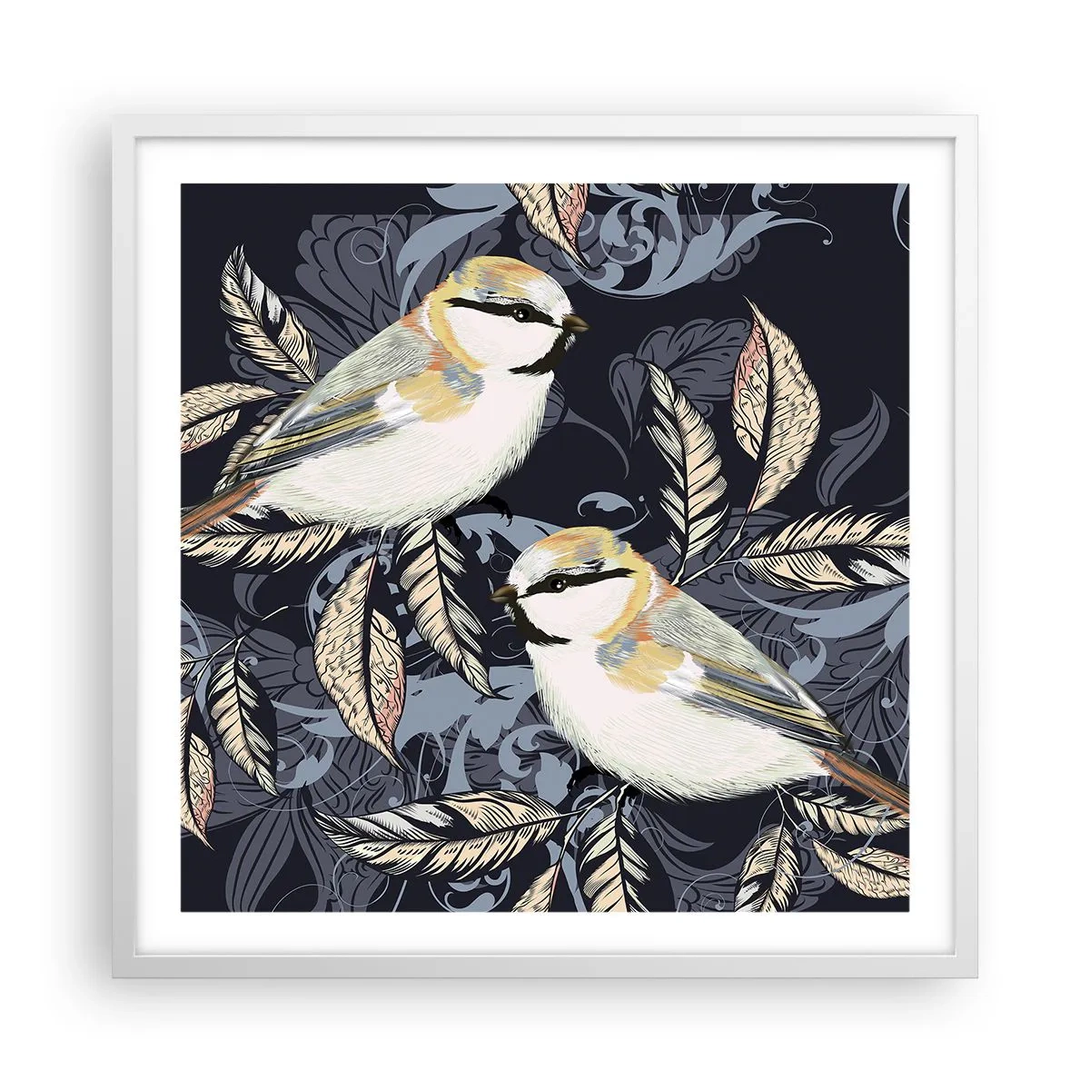 Poszter fekete keretben - Sárga-kék madárdal - 60x60 cm