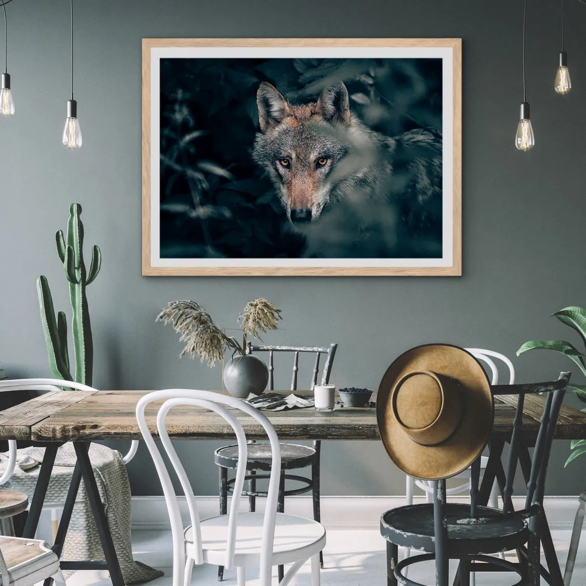 Poszter világos tölgy keretben - Vadász - 100x70 cm