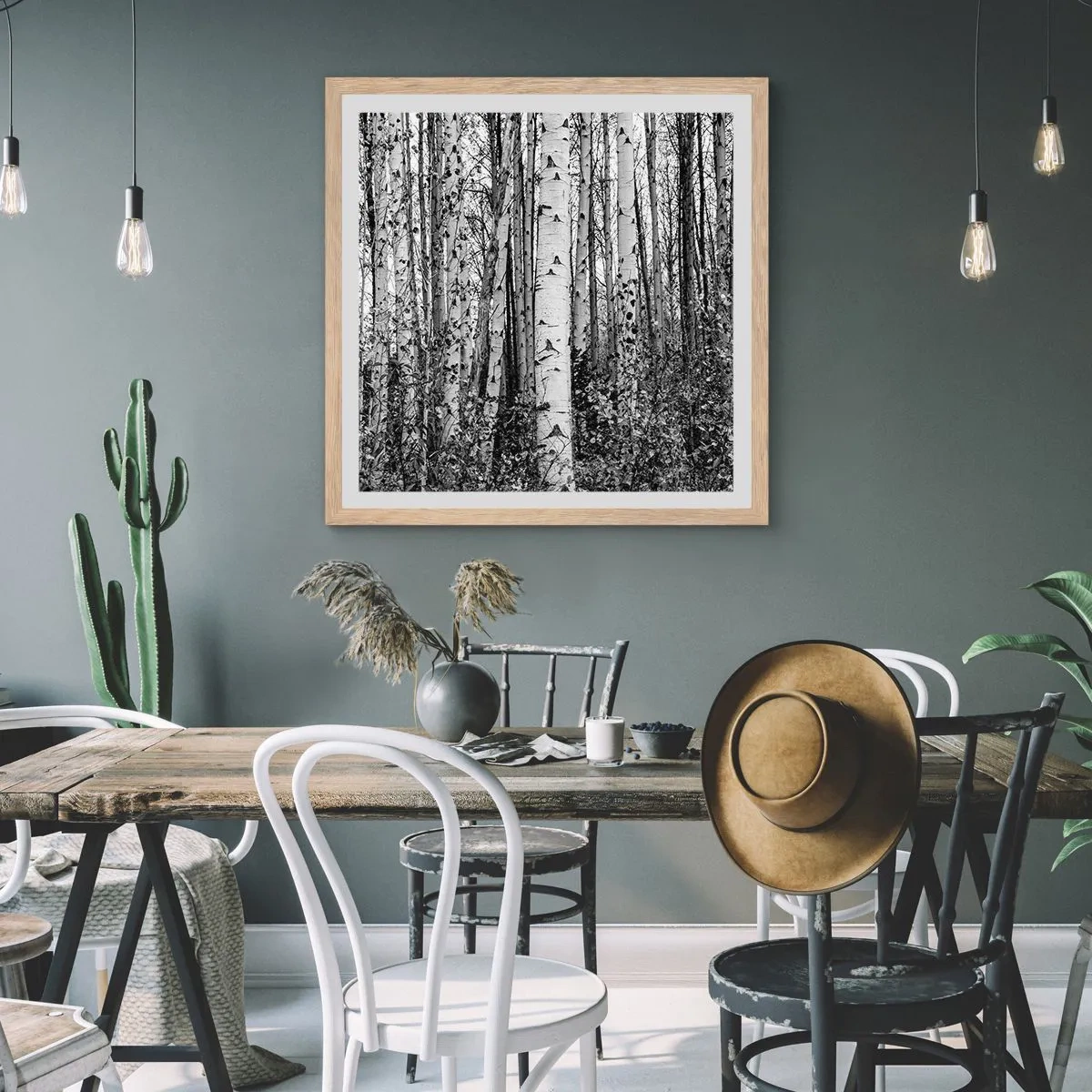 Poszter világos tölgy keretben - Nyírfa oszlopsor - 40x40 cm