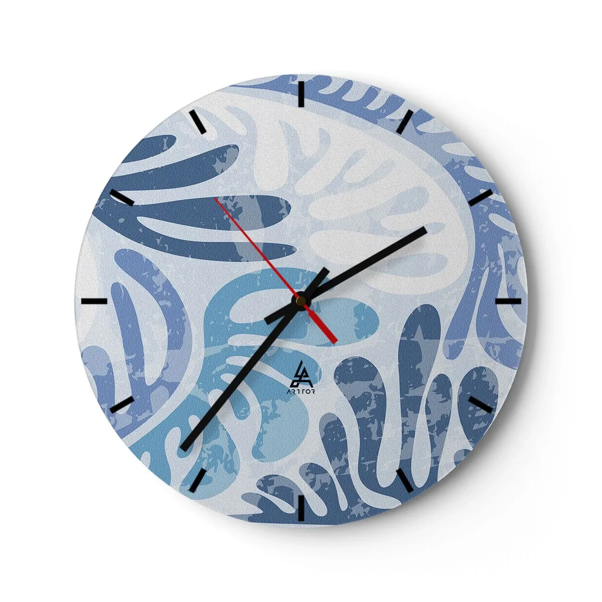 Falióra, Óra - Organikus kék formák világos háttér előtt - 30x30cm - Kék páfrányok - Modern fali dekoráció nappalihoz, konyhához és hálószobához ARTTOR