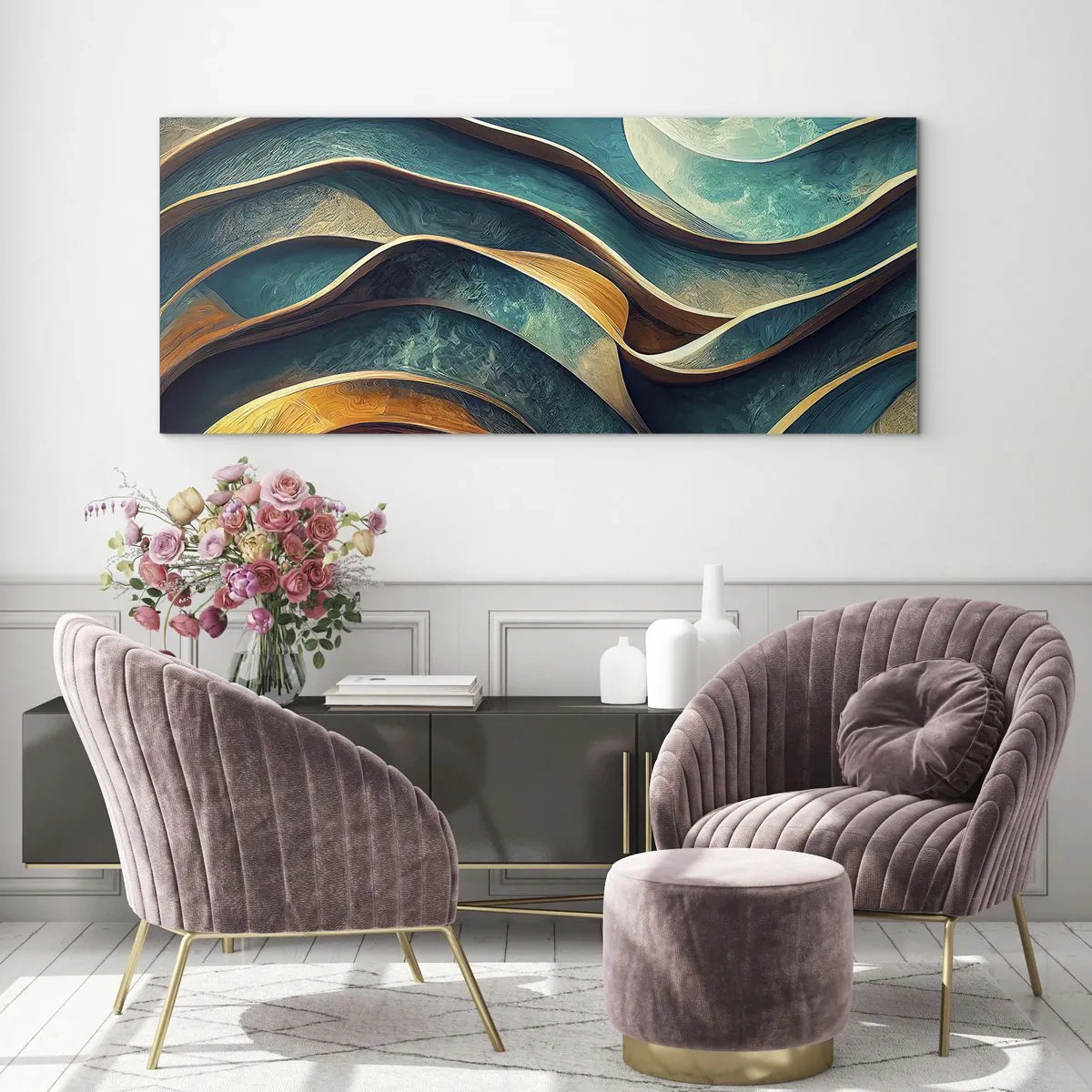 Üveg kép - Kék kanyarulatok - 120x50 cm