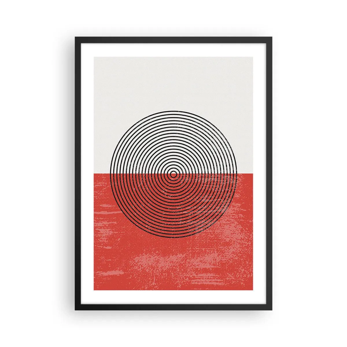 Poszter fehér keretben - Geometrikus kompozíció körökkel piros és fehér alapon - 50x70cm - Pont a célba - Modern fali dekoráció nappalihoz és hálószobához ARTTOR