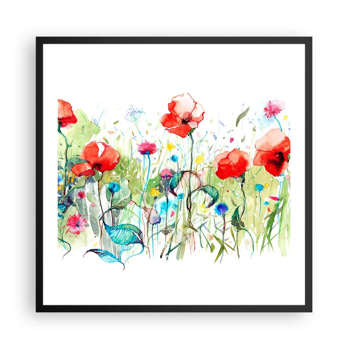 Poszter fehér keretben - Virágzó májusi rét - 60x60 cm
