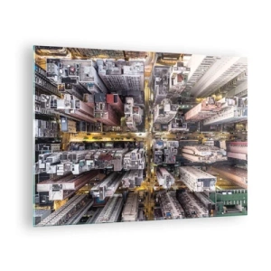 Üveg kép - Madártávlatból a metropolisz - 70x50cm - Üdvözlet Hongkongból - Modern fali dekoráció nappalihoz és hálószobához ARTTOR