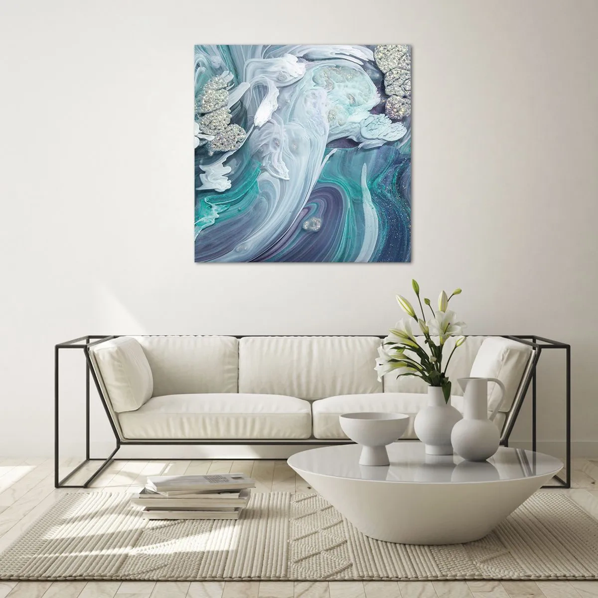 Üveg kép - Kék áramlatok - 50x50 cm