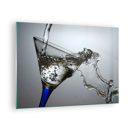 Üveg kép - Víz fröccsen egy martini pohárba - 70x50cm - Kristályvíz kristályüvegben - Modern fali dekoráció nappalihoz és hálószobához ARTTOR