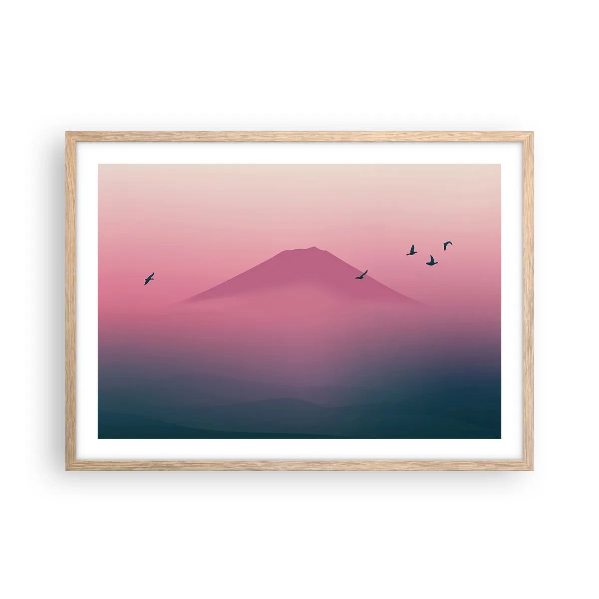 Poszter világos tölgy keretben - Vándorok a felhők felett - 70x50 cm