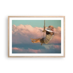 Poszter világos tölgy keretben - Szórakozás a fellegekben - 70x50 cm
