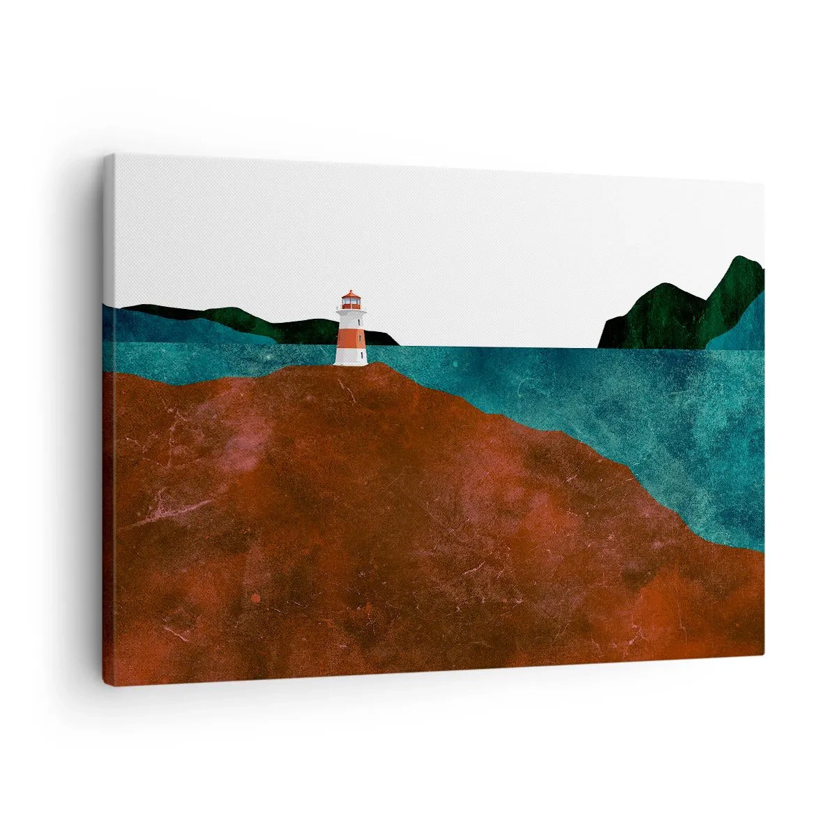 Vászonkép - Egy világítótorony a hegyek és a tenger hátterében - 70x50cm - A tengerre bámulva - Modern fali dekoráció nappalihoz és hálószobához ARTTOR