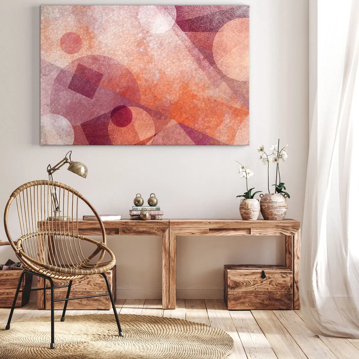 Vászonkép - Absztrakt geometriai alakzatok pasztell rózsaszín árnyalatokban - 70x50cm - Geometriai transzformációk rózsaszínben - Modern fali dekoráció nappalihoz és hálószobához ARTTOR