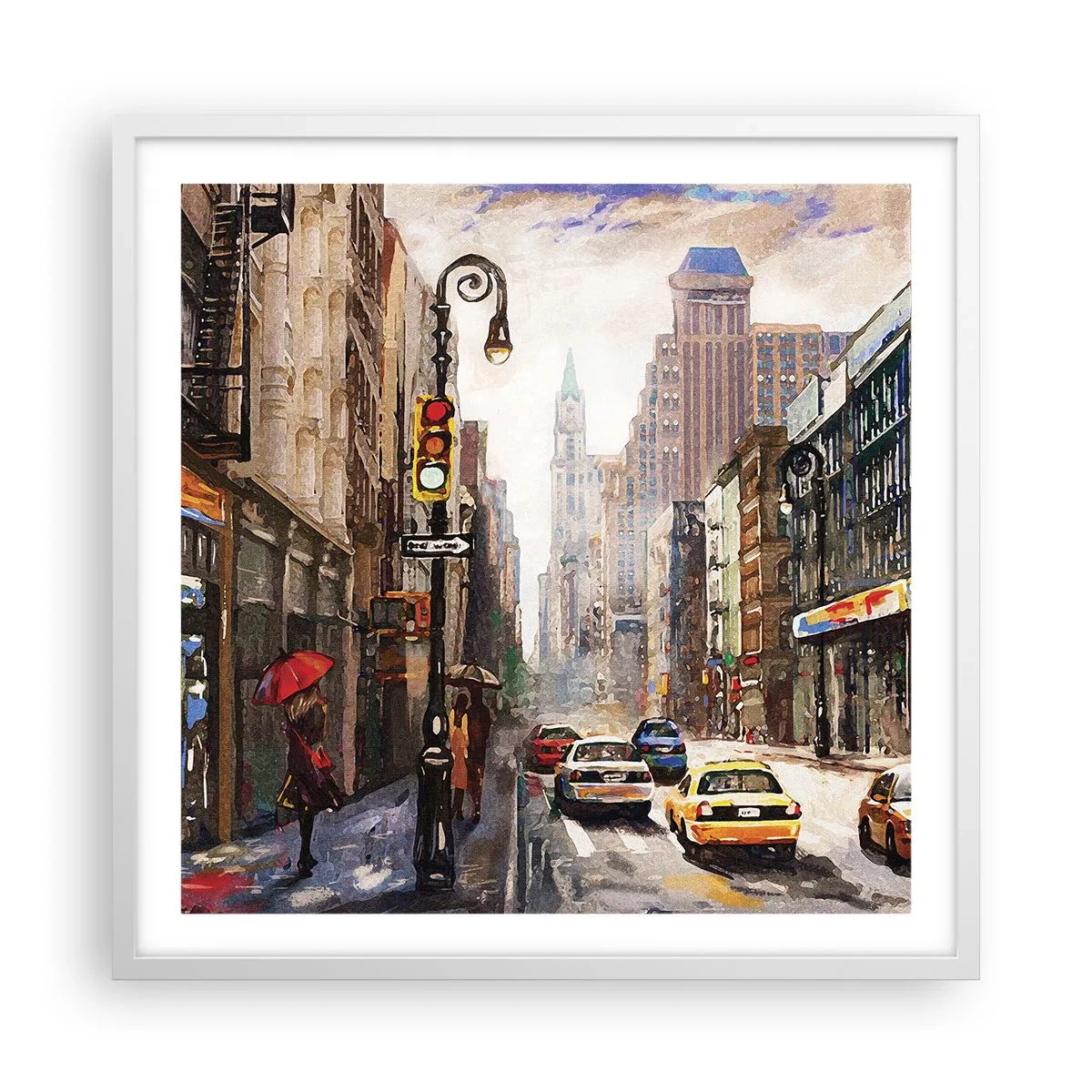 Poszter fekete keretben - New York – esőben is színes - 60x60 cm