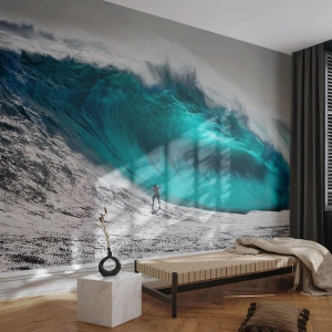 Fotótapéta Premium Sand - Kihívás elfogadva - Szörfözés, Magas hullám, Szörfös - 100x70 cm