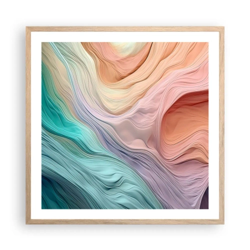 Poszter világos tölgy keretben - Szivárványos hullám - 60x60 cm