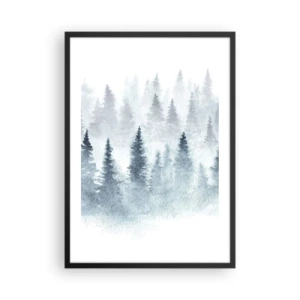 Poszter fehér keretben - Akvarell tájkép erdővel a ködben - 50x70cm - Ködbe burkolózva - Modern fali dekoráció nappalihoz és hálószobához ARTTOR