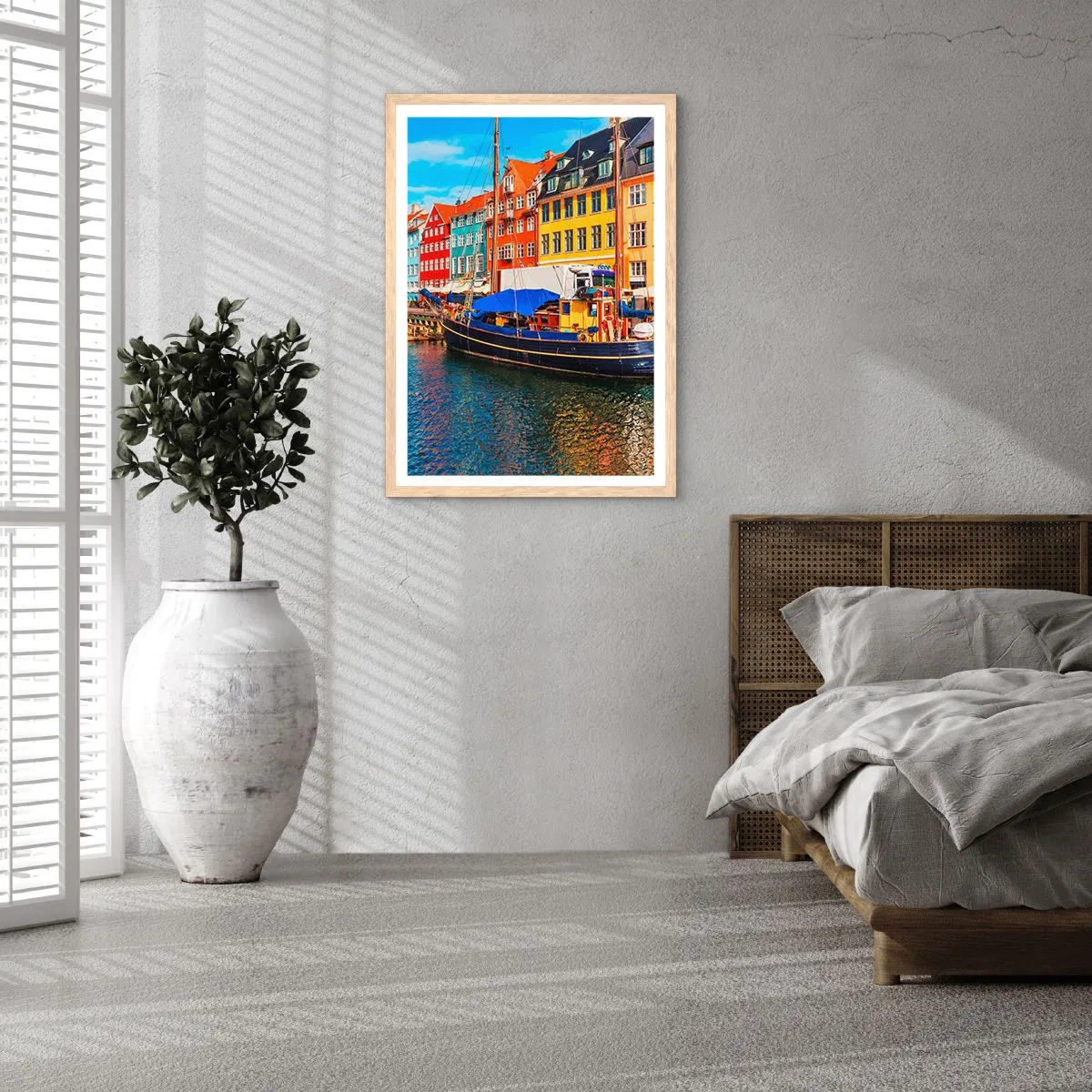 Poszter világos tölgy keretben - Örömteli rakpart - 61x91 cm