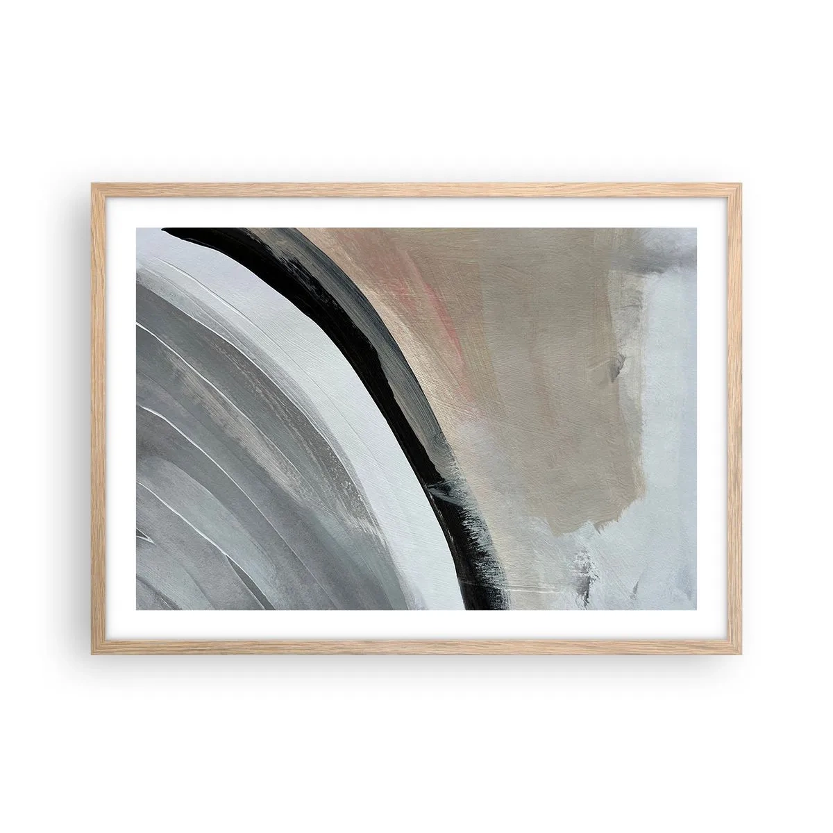 Poszter világos tölgy keretben - Kompozíció: a fekete és szürke íve - 70x50 cm