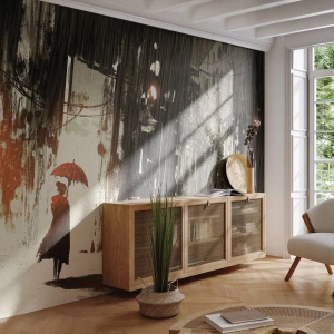 Fotótapéta Premium Canvas - A vörös esernyő költészete - Város, Nő, Építészet - 300x210 cm