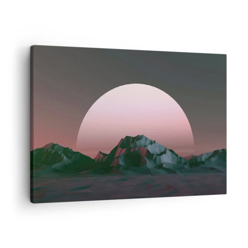 Vászonkép - Geometrikus hegyek a lenyugvó nappal a háttérben - 70x50cm - Egy szomszéd galaxisban - Modern fali dekoráció nappalihoz és hálószobához ARTTOR