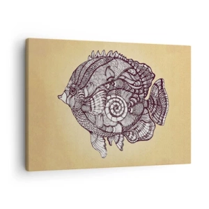 Vászonkép - Dekoratív halak rajzstílusban mintákkal - 70x50cm - A díszek óceánjából - Modern fali dekoráció nappalihoz és hálószobához ARTTOR
