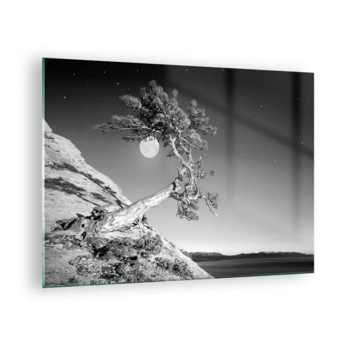 Üveg kép - Egy domboldalon dőlő fa, a háttérben a holddal - 70x50cm - Győztes harcos - Modern fali dekoráció nappalihoz és hálószobához ARTTOR