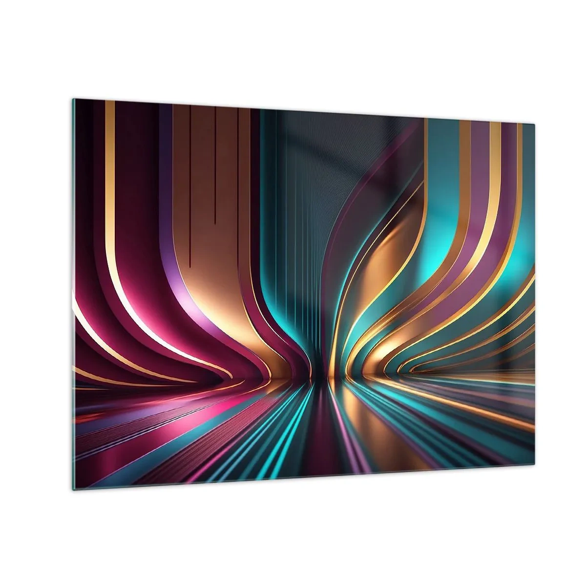 Üveg kép - Színes fényvonalak, amelyek futurisztikus formákat hoznak létre - 70x50cm - A fény építészete - Modern fali dekoráció nappalihoz és hálószobához ARTTOR