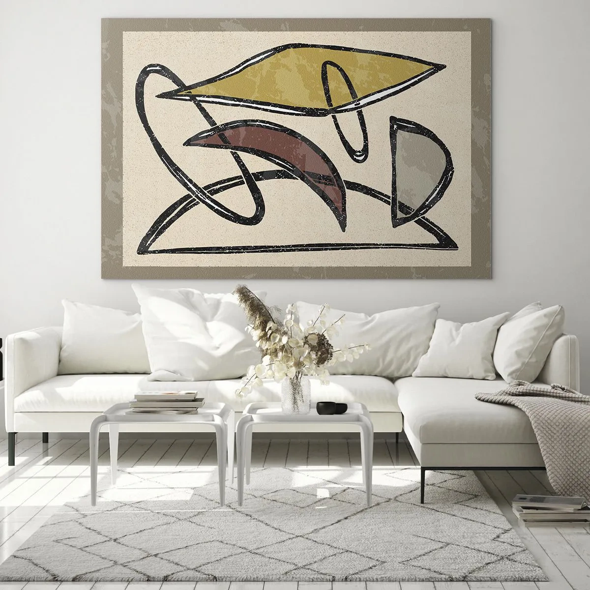 Üveg kép - Geometrikus absztrakció sárga és piros színben - 70x50cm - Függőlegesek és vízszintek - Modern fali dekoráció nappalihoz és hálószobához ARTTOR