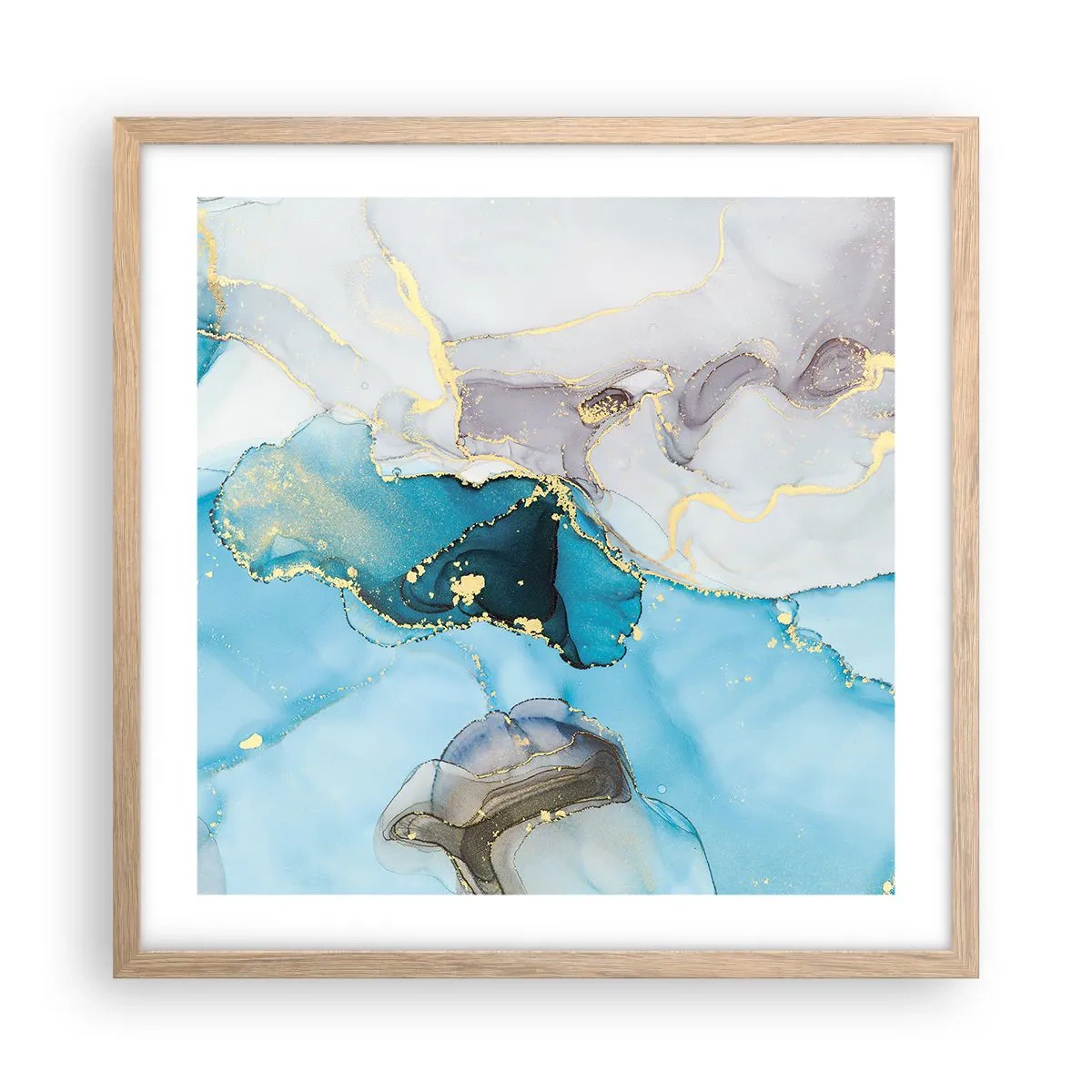 Poszter világos tölgy keretben - Tanulmány a szürke és a türkiz találkozásáról - 50x50 cm