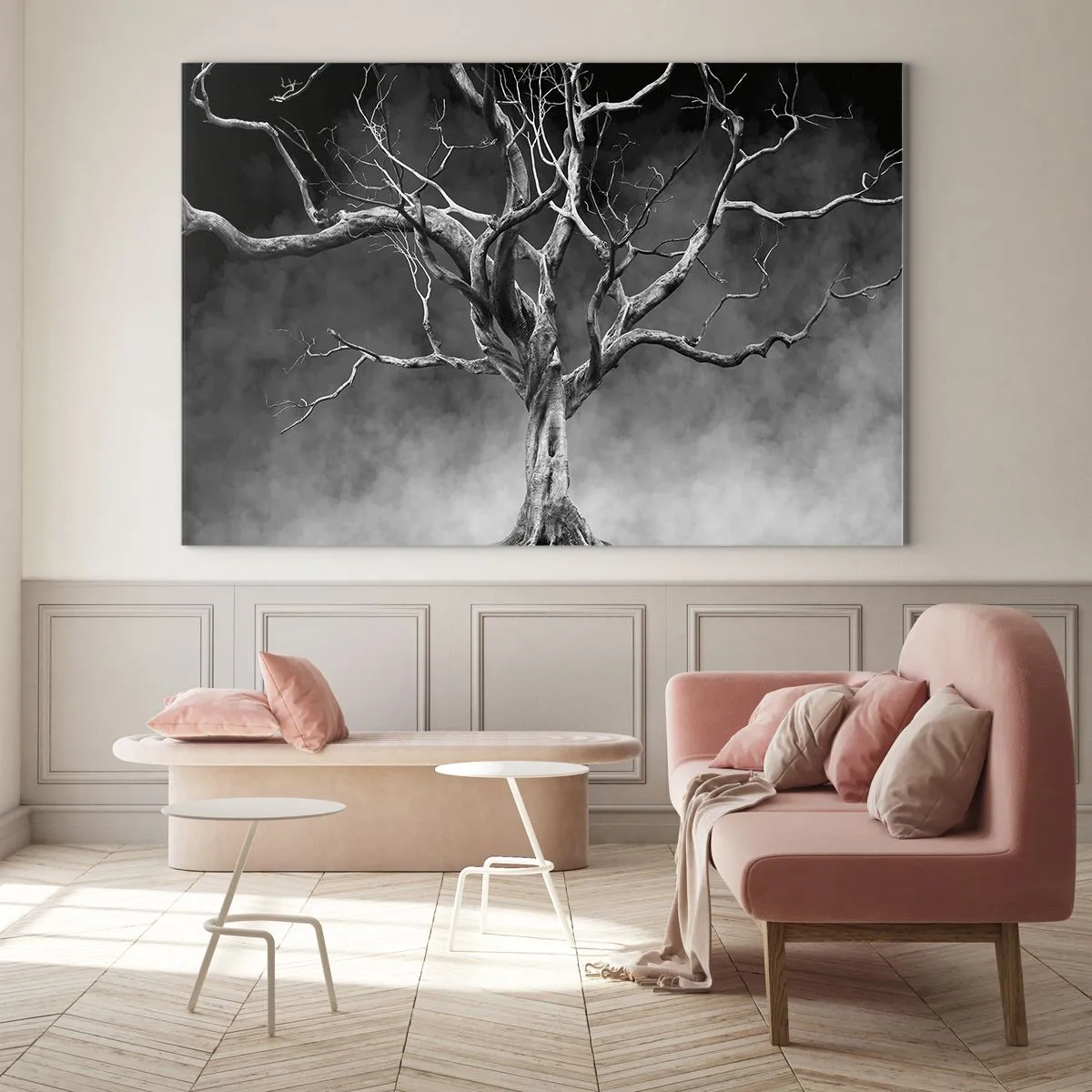 Üveg kép - Fekete fa a ködben - 70x50cm - Ősi és szent - Modern fali dekoráció nappalihoz és hálószobához ARTTOR