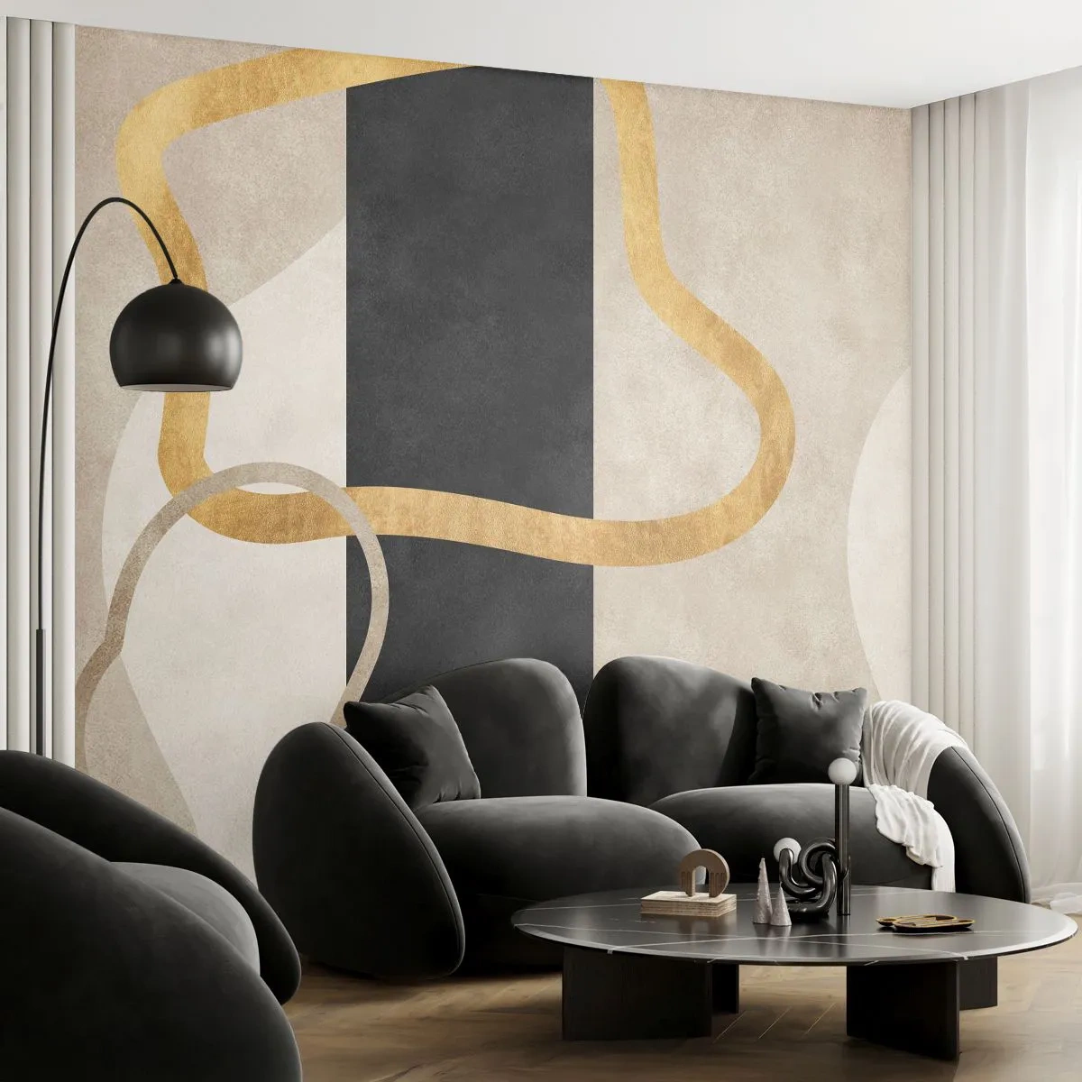 Egyedi tapéta Premium Sand - Hurkolt formák - Art Deco, Minimalizmus, Absztrakcionizmus