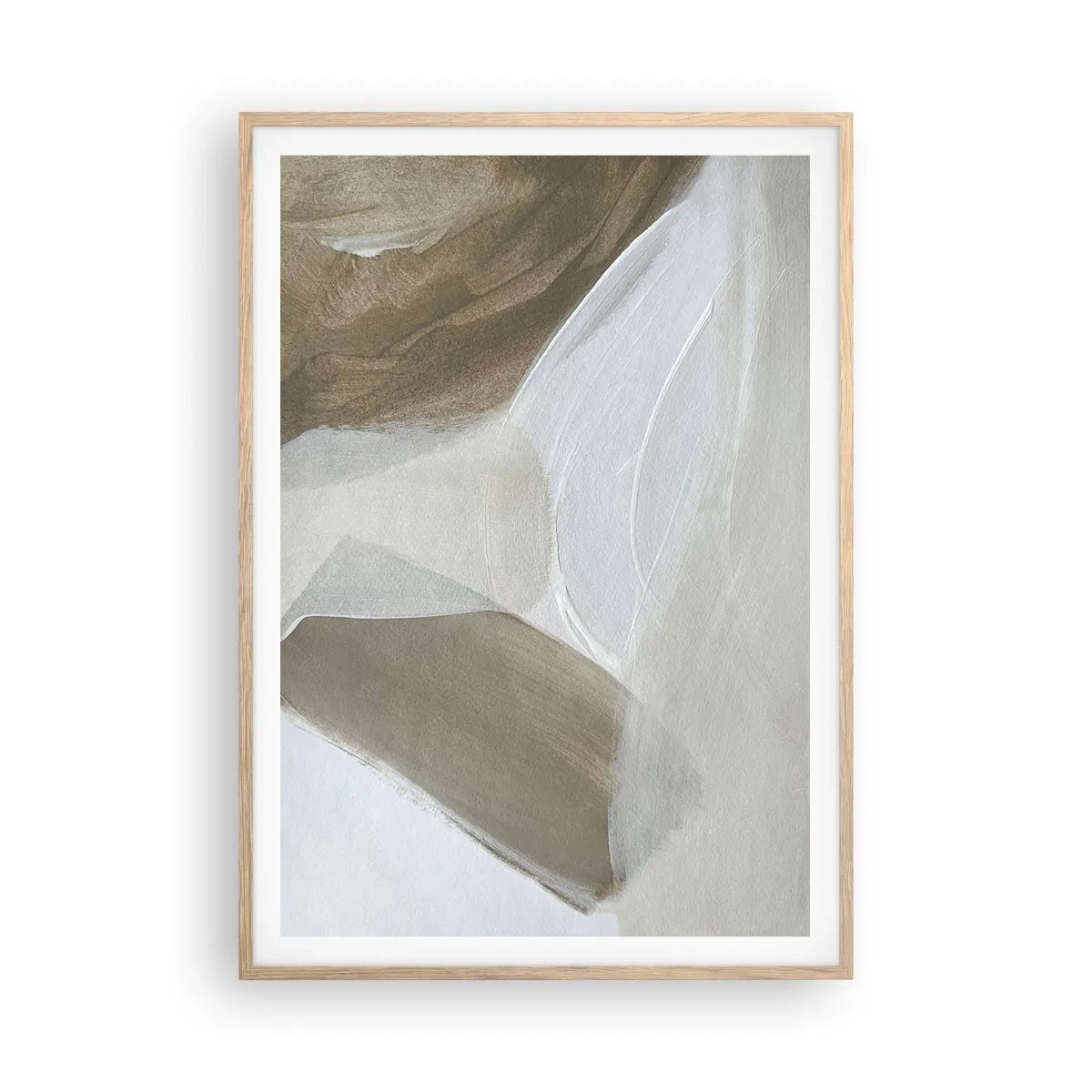 Poszter világos tölgy keretben - Fehér hullámai - 70x100 cm
