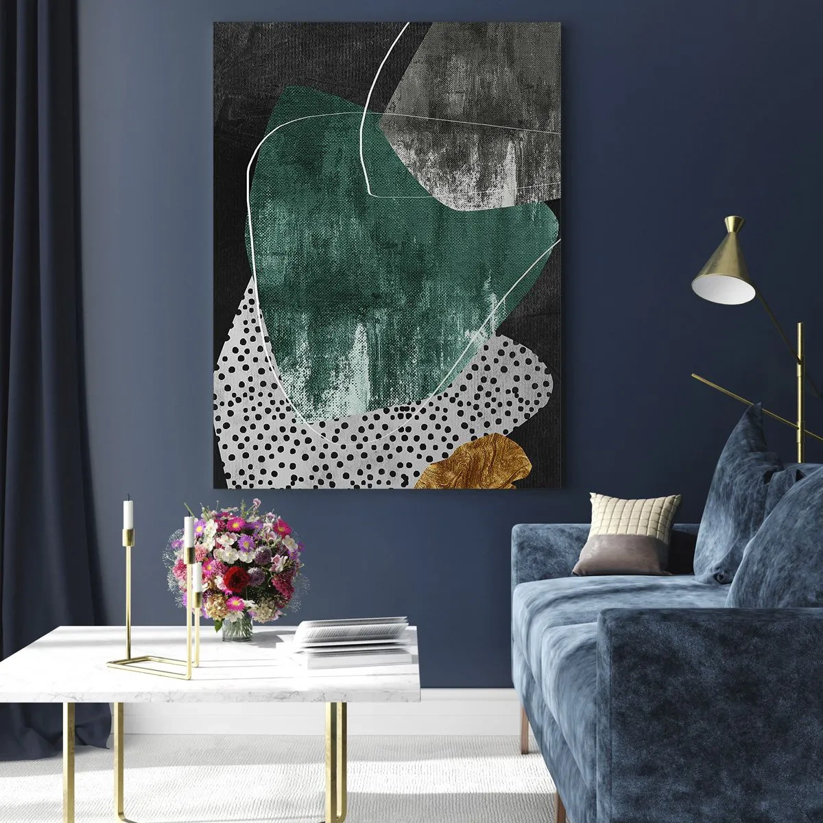 Üveg kép - Színes absztrakció aranypehellyel - 50x70 cm