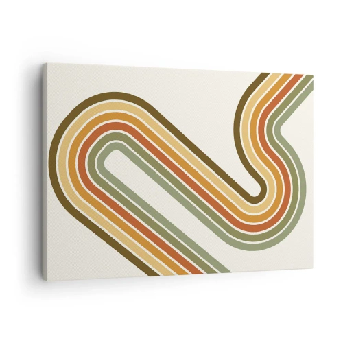 Vászonkép - Geometrikus minta zöld, narancs és bézs árnyalatokban világos háttéren - 70x50cm - Cikkcakkban a célba - Modern fali dekoráció nappalihoz és hálószobához ARTTOR