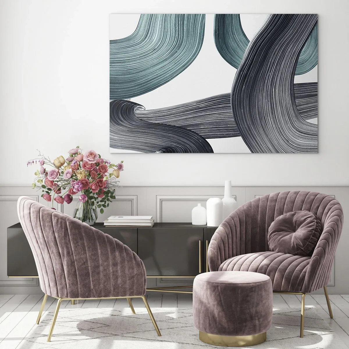 Üveg kép - Smaragdzöld és fekete nyomok - 120x80 cm