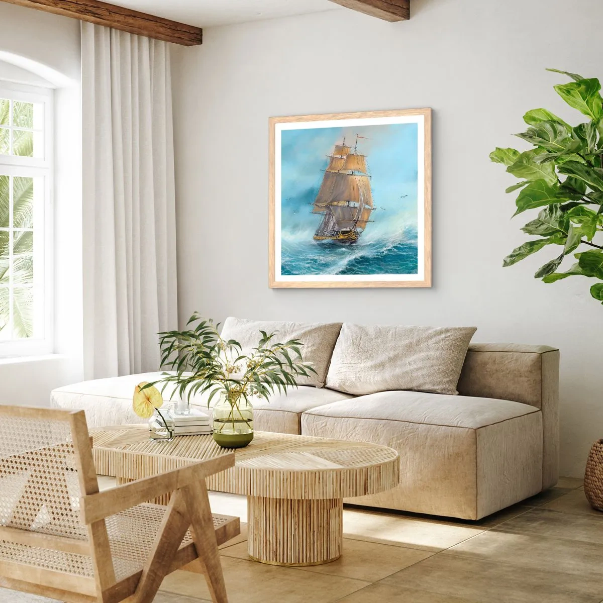 Poszter világos tölgy keretben - A hullámok hullámzása - 60x60 cm