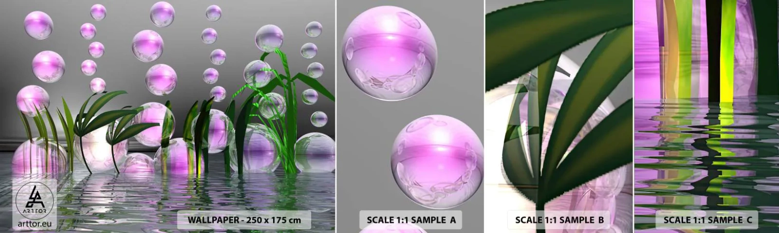 Fotótapéta Minta Öntapadós Deluxe Sticker - A könnyedség és az élet tükröződő kompozíciója - Absztrakció, Grafika, 3D - 100x30 cm