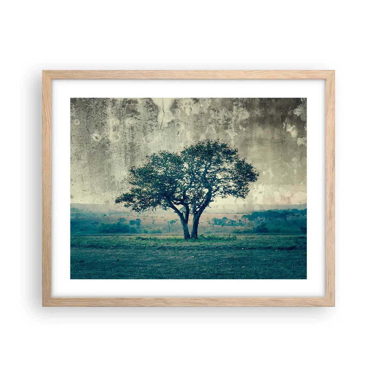 Poszter világos tölgy keretben - Almafa a kék mezőn? - 50x40 cm