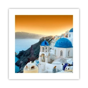 Poszter - Santorini – rásimulva a sziklákra - 40x40 cm