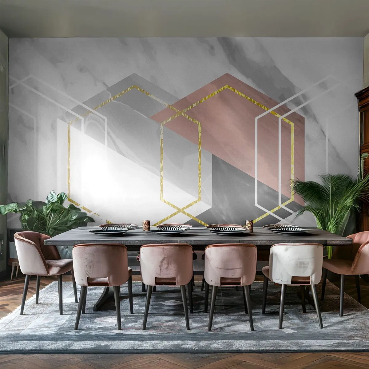 Öntapadós Fotótapéta Deluxe Sticker - Lánc kompozíciója - Absztrakció, Darab, Hatszög - 250x175 cm