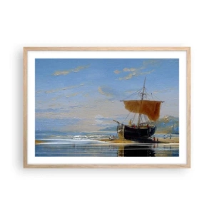 Poszter világos tölgy keretben - Víz, föld, levegő - 70x50 cm