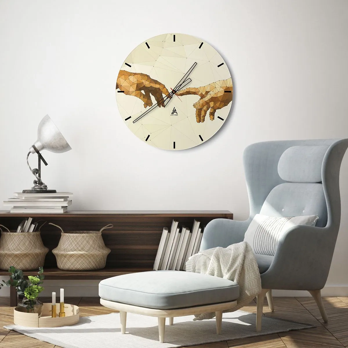 Falióra, Óra - Két kéz geometrikus stílusban, csatlakozási pontokkal - 30x30cm - Isteni geometria - Modern fali dekoráció nappalihoz, konyhához és hálószobához ARTTOR