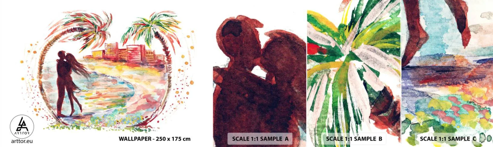 Fotótapéta Minta Öntapadós Deluxe Sticker - Romantikus nyaralás - Emberek, Kókuszpálma, Strand - 100x30 cm