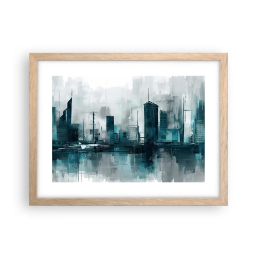 Poszter világos tölgy keretben - Esőszínű város - 40x30 cm