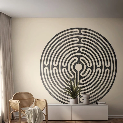 Fotótapéta Standard Eco - Egy fekete labirintus egy körben világos háttér előtt - 100x70cm - Titokzatos rend - Modern fali dekoráció nappalihoz és hálószobához ARTTOR