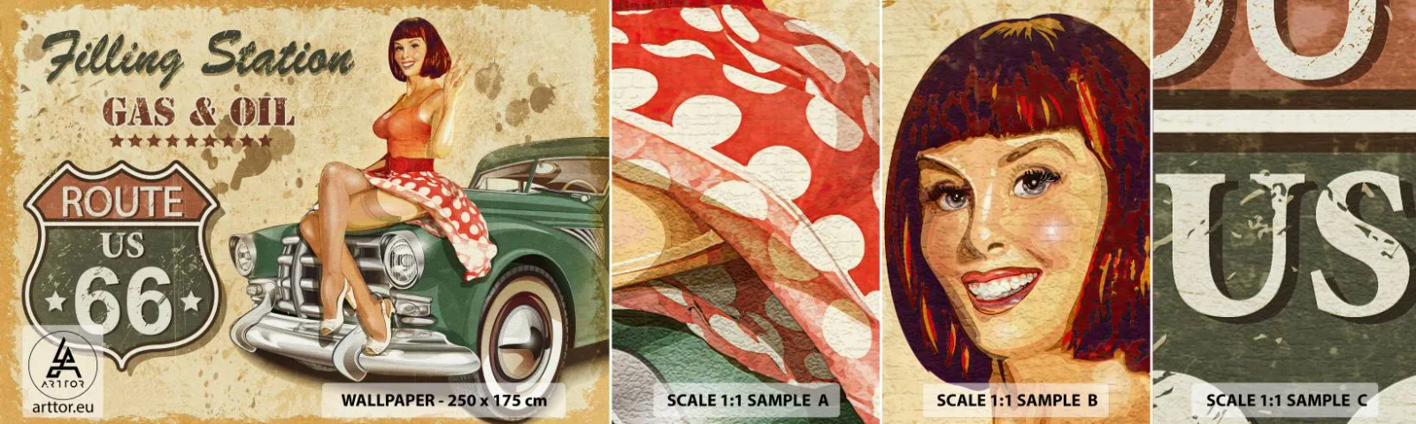Fotótapéta Minta Standard Eco - A csodálatos 40-es évek. - 66-os út, Autó, Autóipari - 100x30 cm