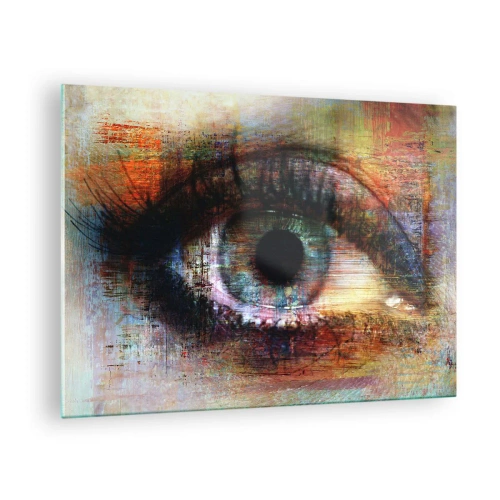 Üveg kép - Egy absztrakt szem intenzív, többszínű árnyalatokban - 70x50cm - Beleláthatsz a lélekbe - Modern fali dekoráció nappalihoz és hálószobához ARTTOR