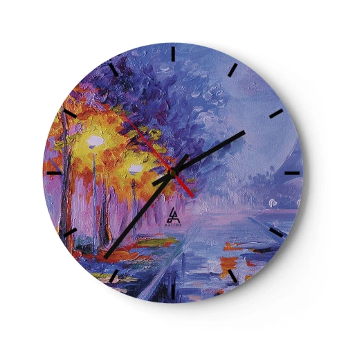 Falióra, Óra - Impresszionista tájkép lámpákkal és színes fákkal - 30x30cm - Egy álomséta - Modern fali dekoráció nappalihoz, konyhához és hálószobához ARTTOR