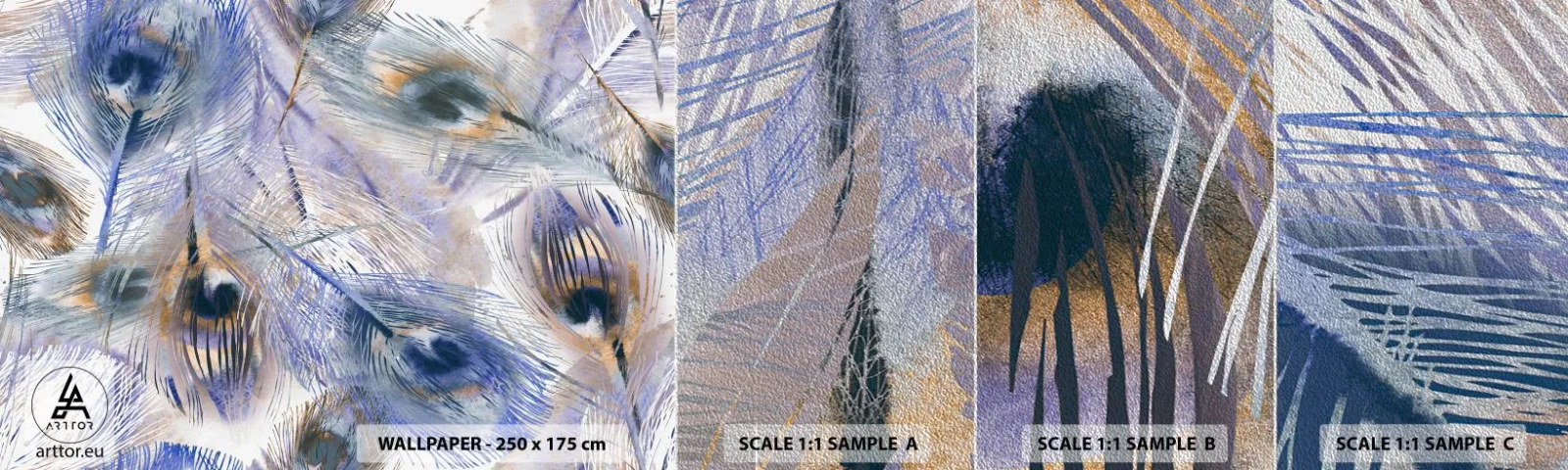 Fotótapéta Minta Premium Sand - Pávaszem kompozíció - Absztrakció, Pávatoll, Boho - 100x30 cm