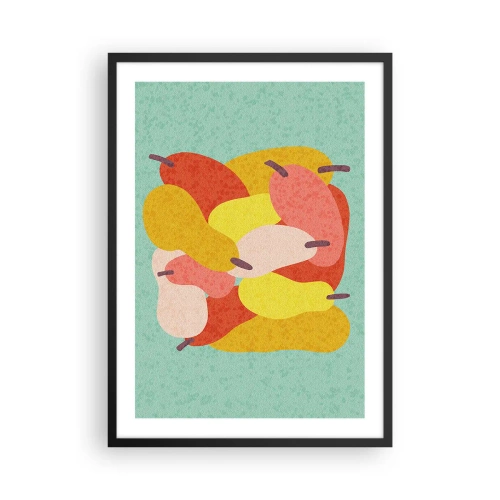 Poszter fehér keretben - Körték színes illusztrációja türkiz alapon - 50x70cm - Ízlelgetni a nyári napot - Modern fali dekoráció nappalihoz és hálószobához ARTTOR