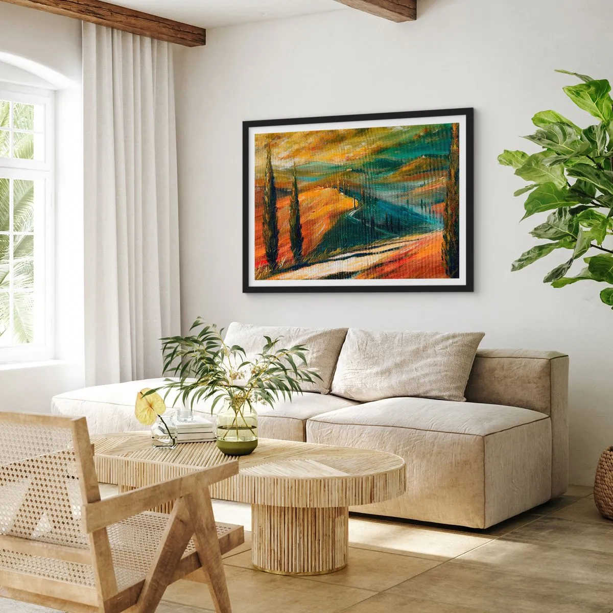 Poszter fehér keretben - Toszkán táj - 91x61 cm