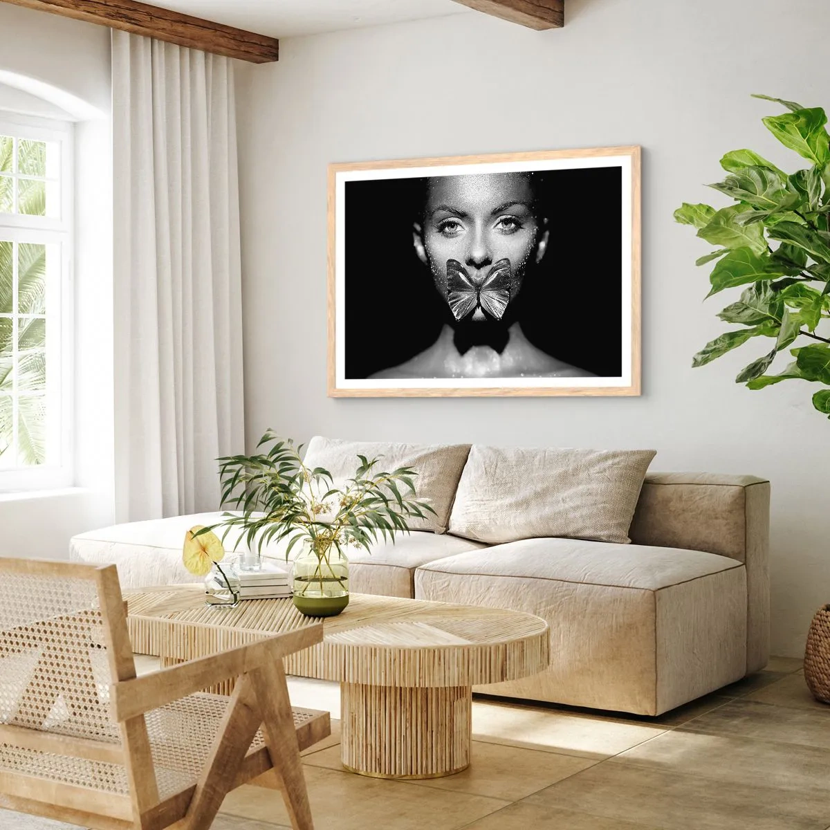 Poszter világos tölgy keretben - Pillangó csókja - 40x30 cm